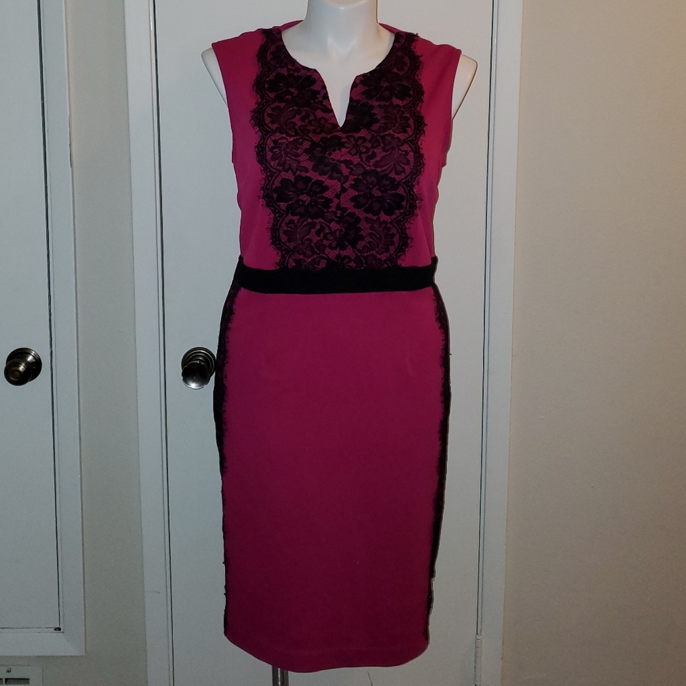 Danny & Nicole Fuchsia and Black Floral Dress